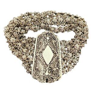 Sterling Cannitelle Filigree Etruscan Multi Strand Pin Buckle Bracelet C576
